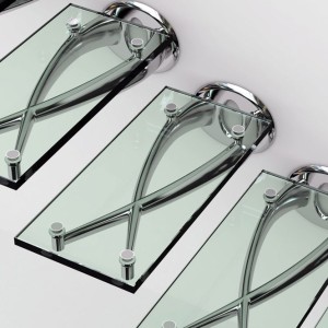 Glass floating staircase feature polished tread supports Glass floating staircase feature polished tread supports