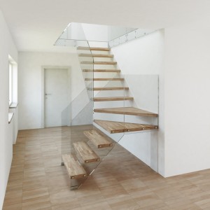 Floating oak staircase frameless glass wall Floating oak staircase frameless glass wall