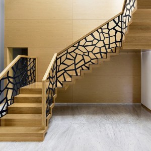 Zig zag staircase with laser cut web feature balustrade Zig zag staircase with laser cut web feature balustrade