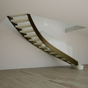 Curved contemporary open rise staircase with steel strings curved and resin finished stair treads, feature frameless glass balustrades Curved contemporary open rise staircase with steel strings curved and resin finished stair treads, feature frameless glass balustrades