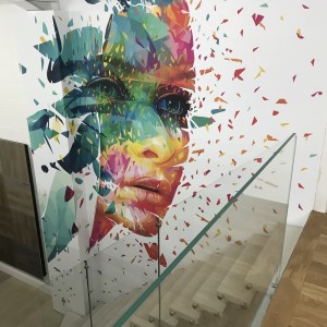 Contemporary wall art feature behind a floating stair Contemporary wall art feature behind a floating stair