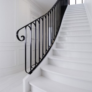 Contemporary closed rise staircase with elliptical mono chrome balustrades Contemporary closed rise staircase with elliptical mono chrome balustrades